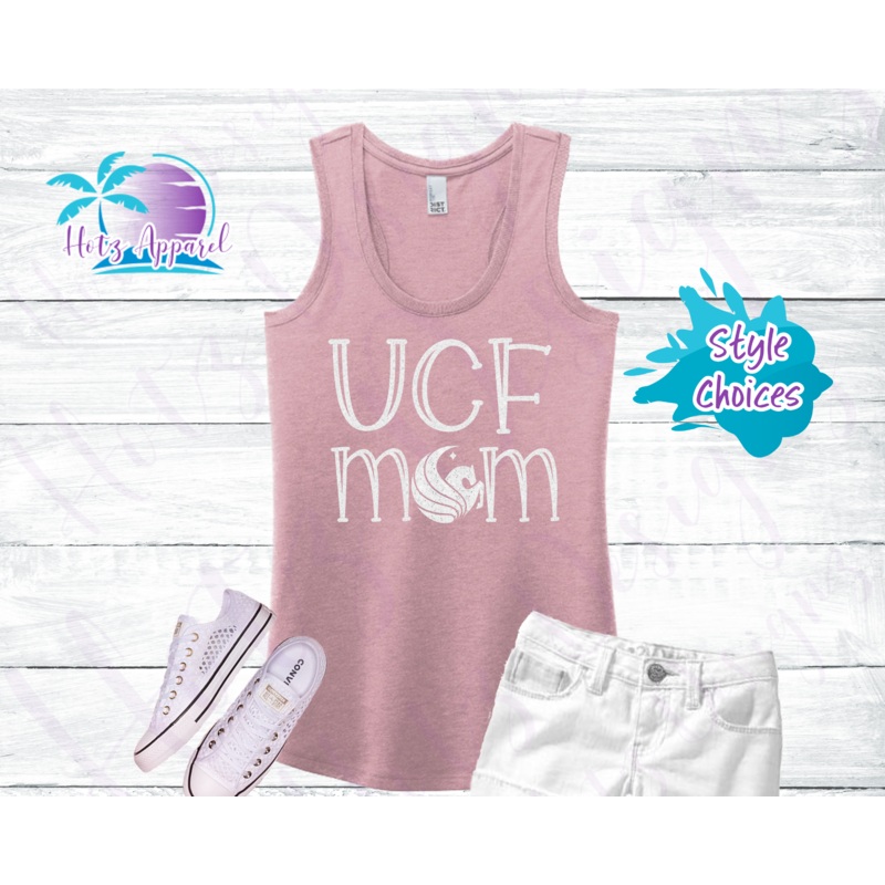 UCF Mom Pegasus Women’s White Glitter Tank Top / Shirt – Pink