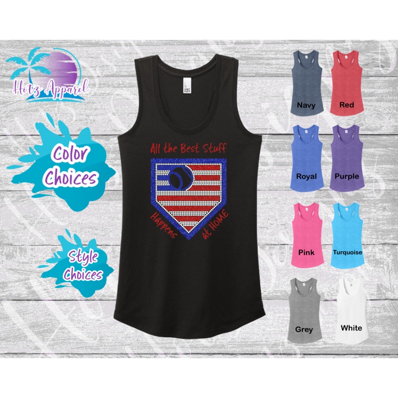 Baseball All the Best Stuff Women’s Rhinestone & Glitter Tank Top / Shirt