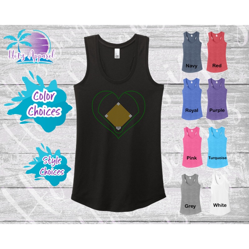 Baseball Diamond Heart Women’s Rhinestone Tank Top / Shirt