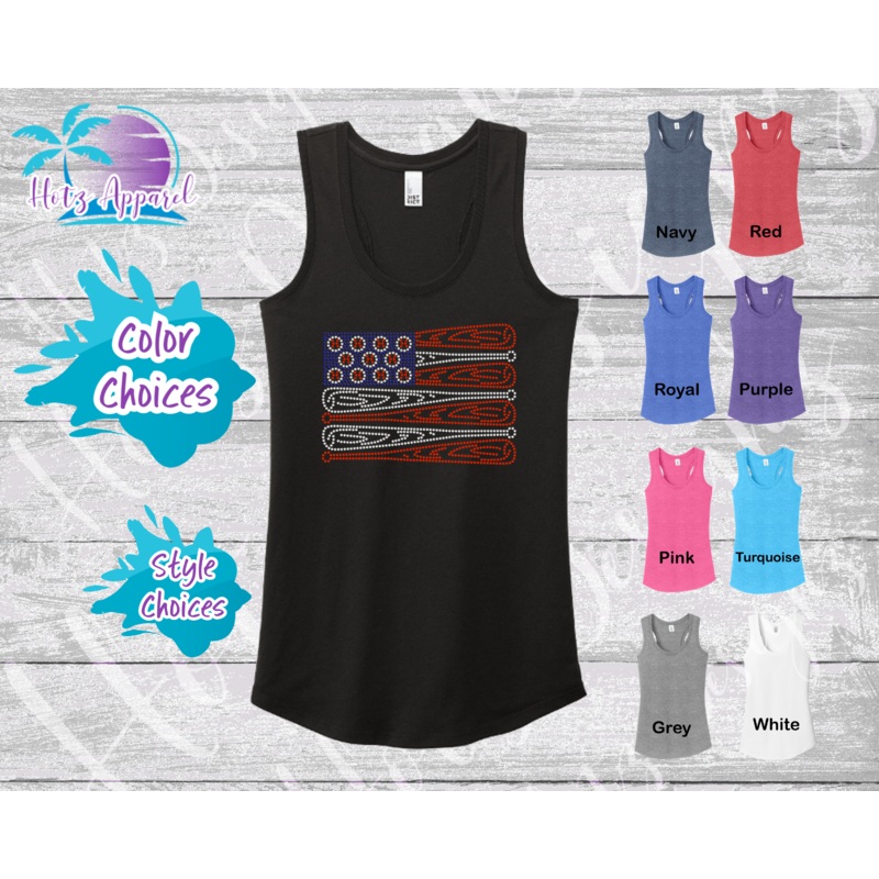 Baseball Flag Women’s Rhinestone Tank Top / Shirt