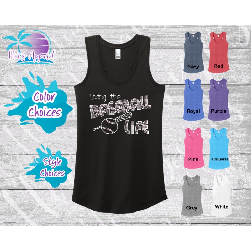 Baseball Living the Life Women’s Rhinestone Tank Top / Shirt