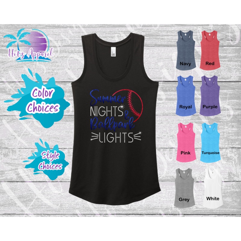Baseball Summer Nights Women’s Rhinestone & Glitter Tank Top / Shirt