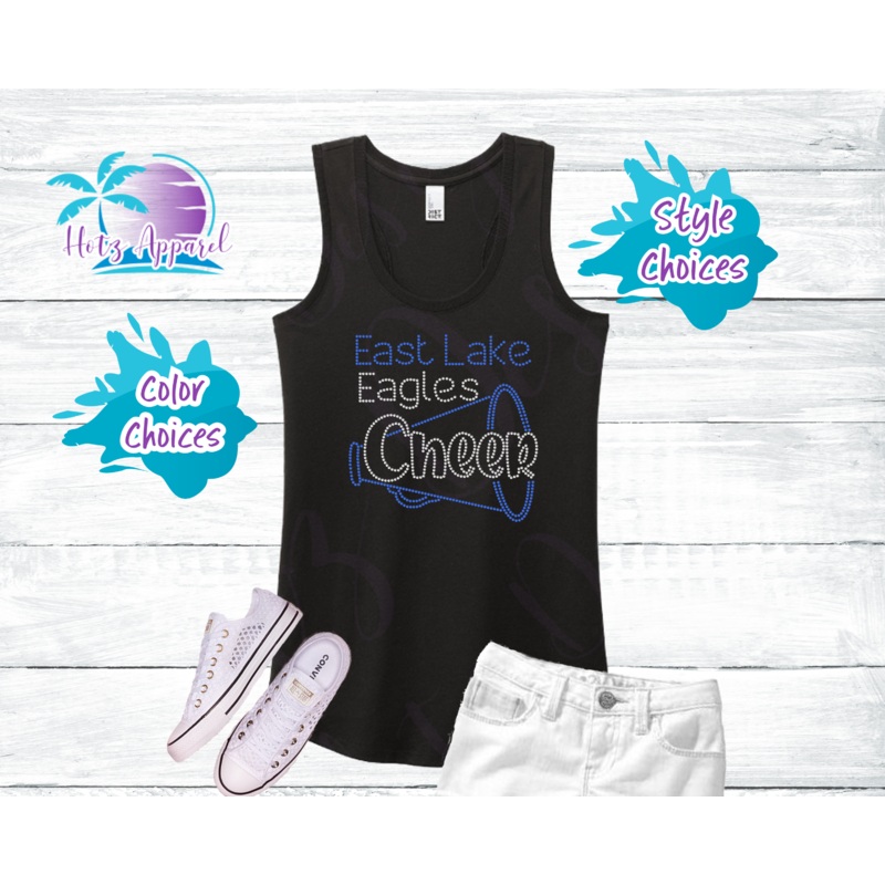 East Lake Cheer Megaphone Women’s Rhinestone Tank Top / Shirt