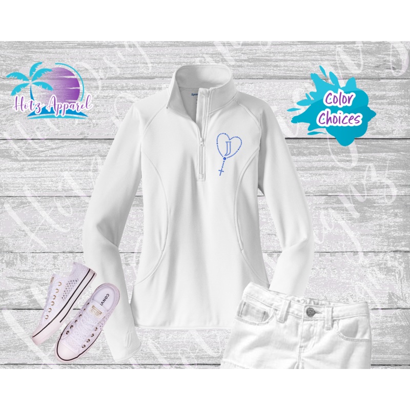 Jesuit  Rosary Rhinestone Stretch 1/2 Zip Pullover