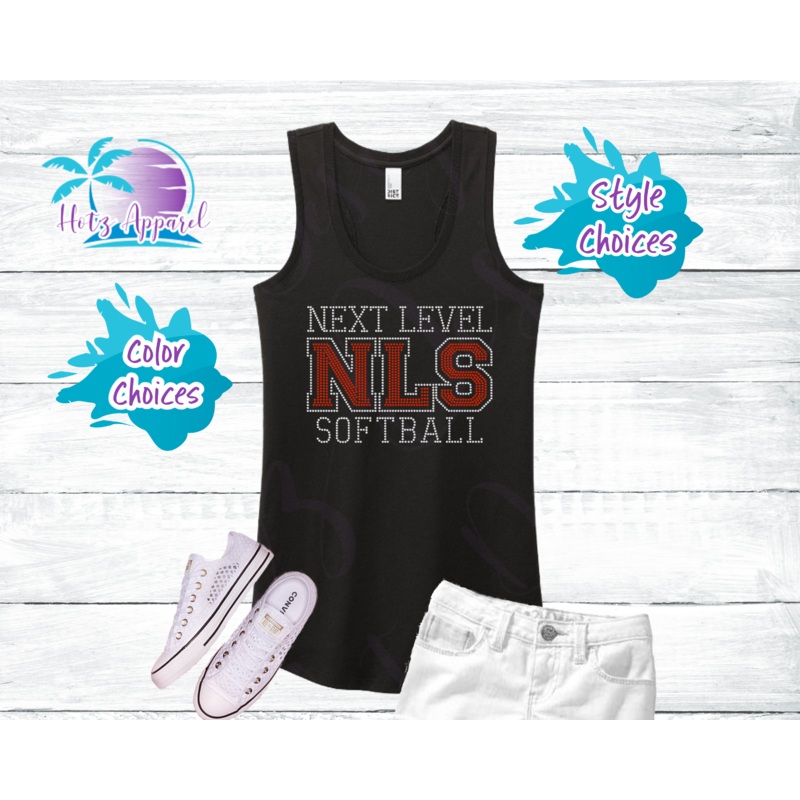 Next Level Softball Women’s Rhinestone Black Tank Top / Shirt