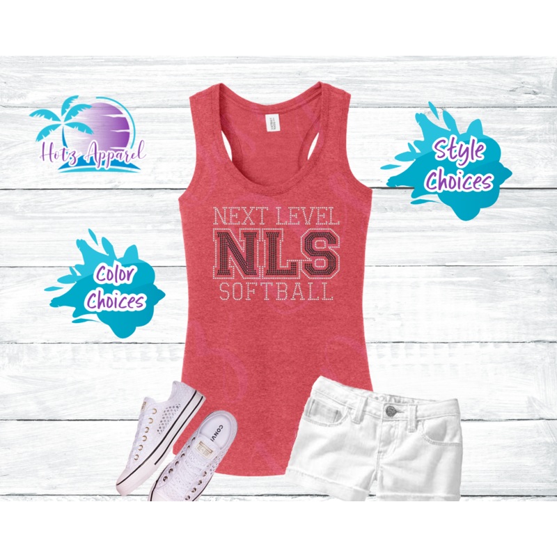 Next Level Softball Women’s Rhinestone Red Tank Top / Shirt