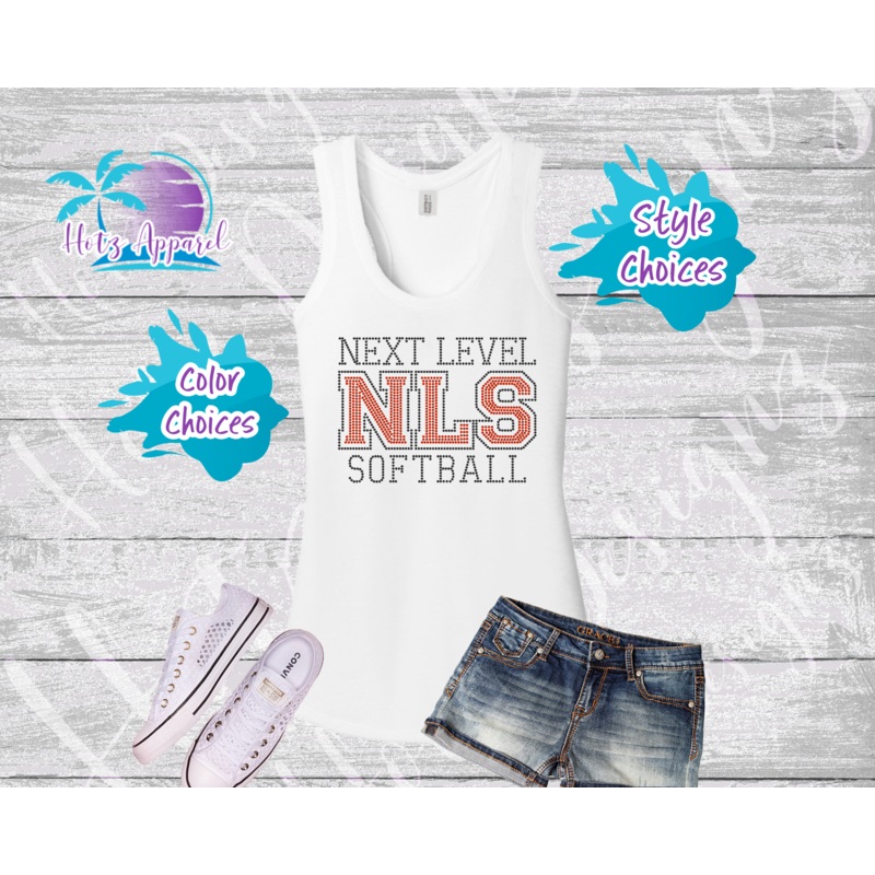 Next Level Softball Women’s Rhinestone White Tank Top / Shirt