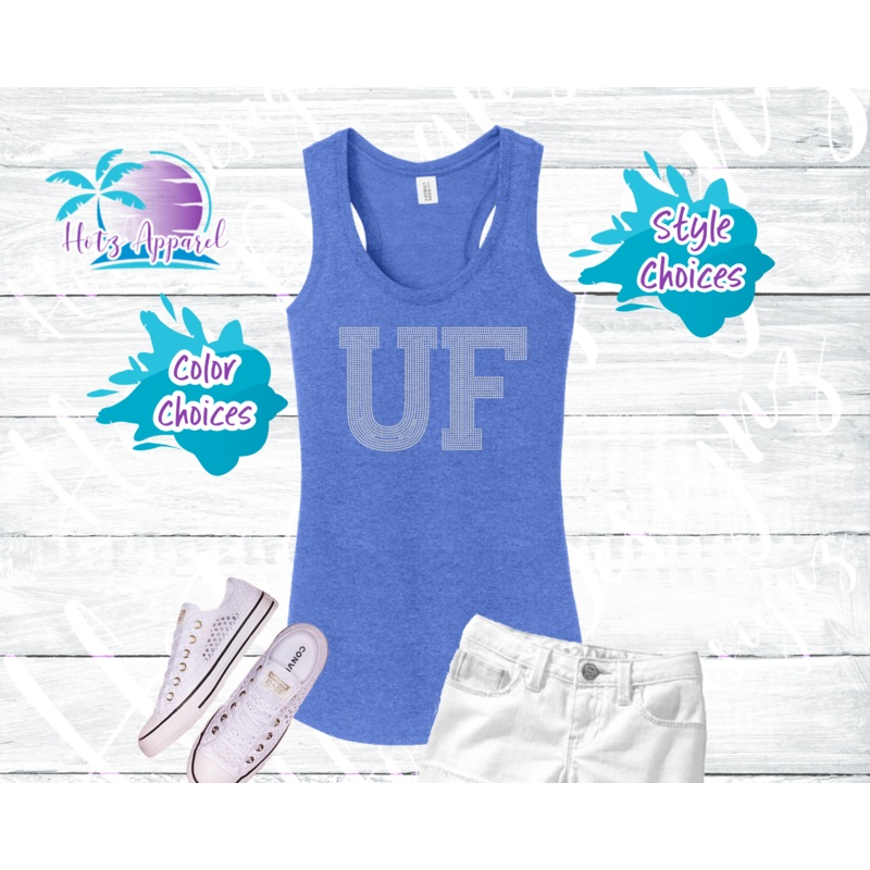 UF Rhinestone Tees and Hoodie|XS|S|M|L|XL|2XL|3XL|4XL|Tank|V-Neck|Hoodie|Blue|White