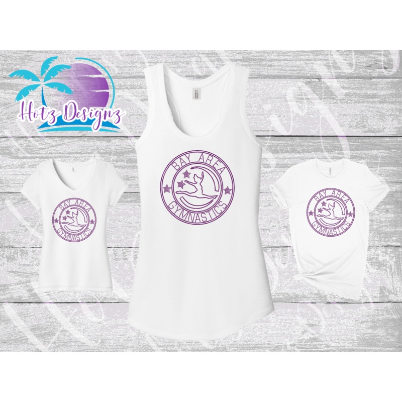 Bay Area Gymnastics Rhinestone Logo White Shirts
