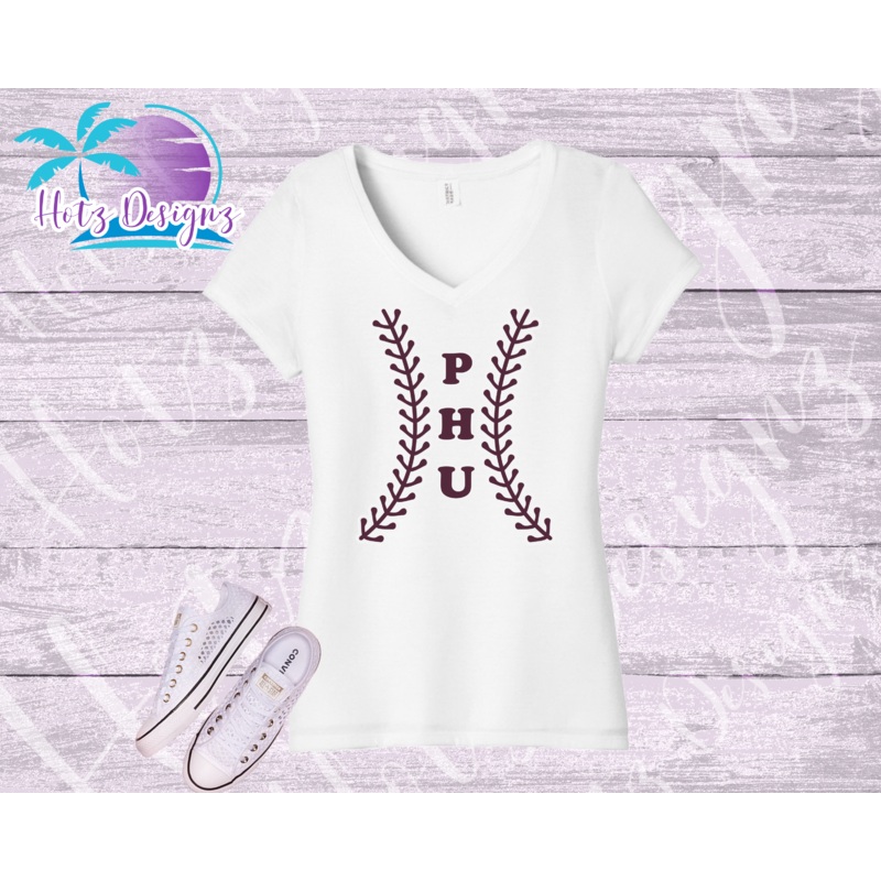 PHU Baseball Laces Tops|XS|S|M|L|XL|2XL|3XL|4XL|V Neck|Tank|White|Navy