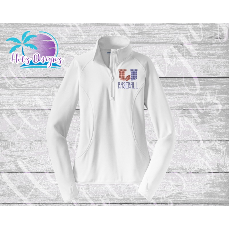 PHU Baseball Rhinestone Stretch 1/2 Zip Pullover