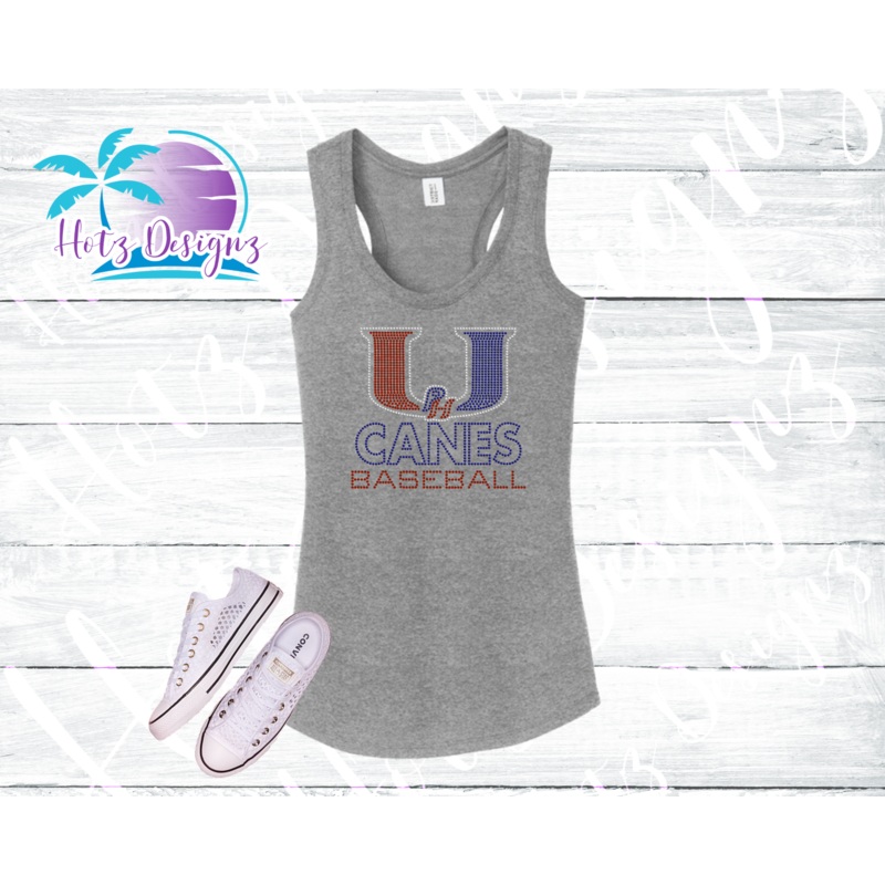 PHU Canes Baseball Rhinestone Tank, Tee, Raglan Tops