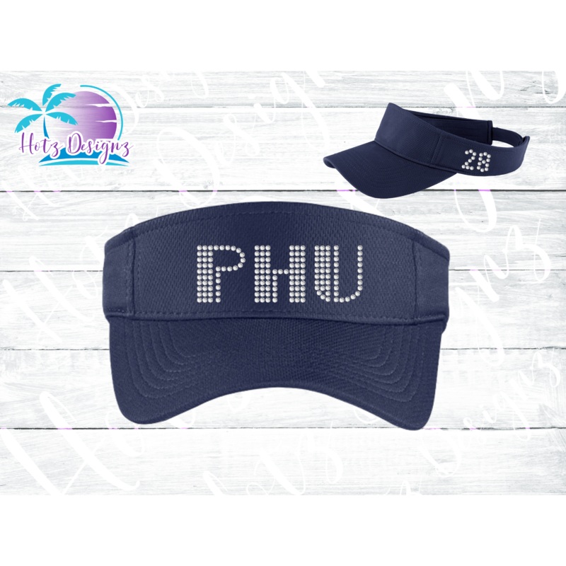 PHU Rhinestone Logo Visor|Navy|White