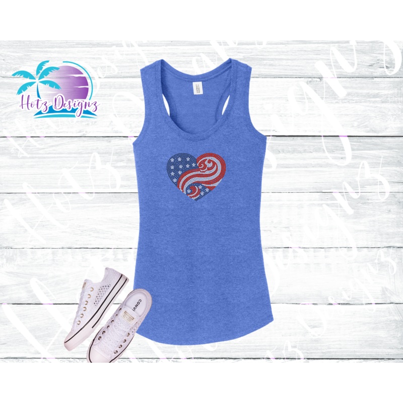 Swirl American Flag Women’s Rhinestone Tank Top / Shirt