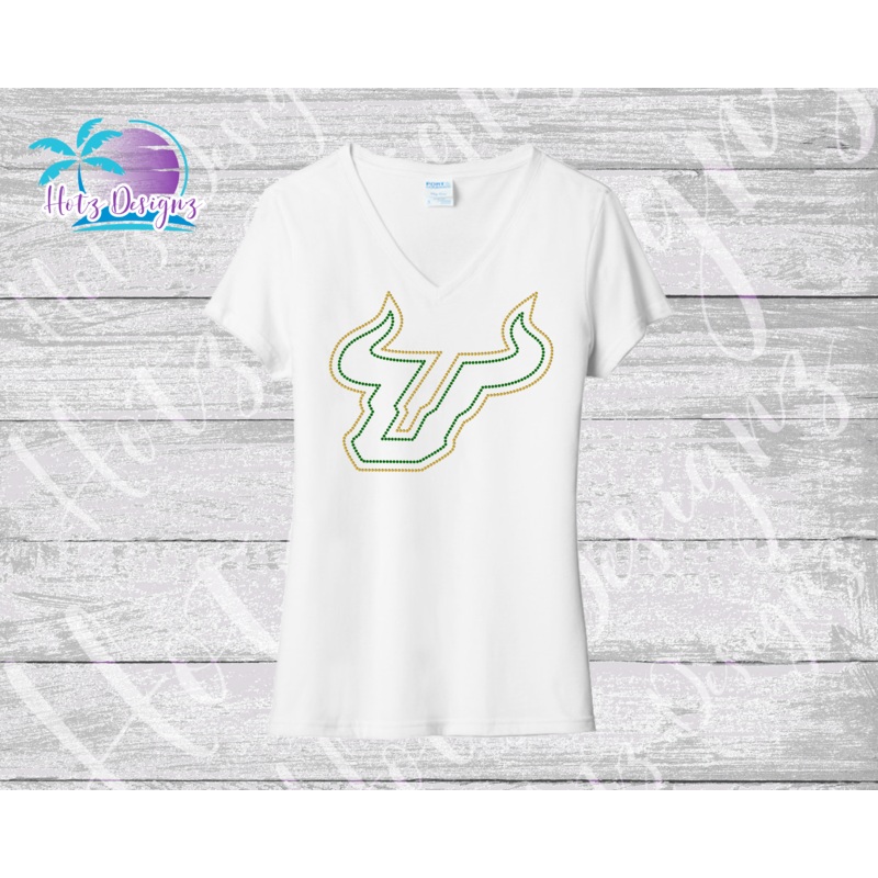 USF Logo Rhinestone Shirt|XS|S|M|L|XL|2XL|3XL|4XL|White|Ash|Green