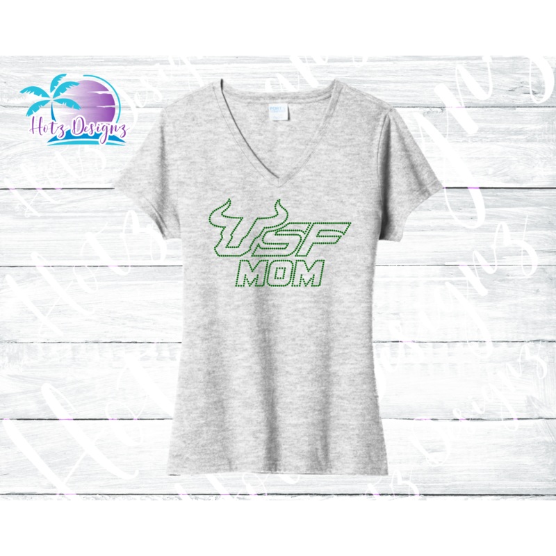 USF Mom Rhinestone Shirt|XS|S|M|L|XL|2XL|3XL|4XL|Ash|Green|White