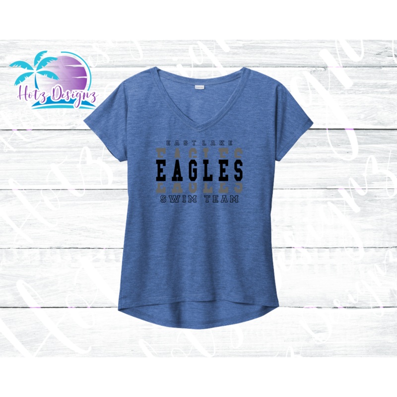 ELHS Swim Eagles Stacked Ladies V Neck