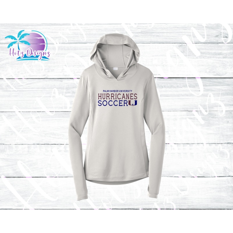 PHU Soccer Hurricanes Ladies’ Hooded Long Sleeve Tee Silver or Navy