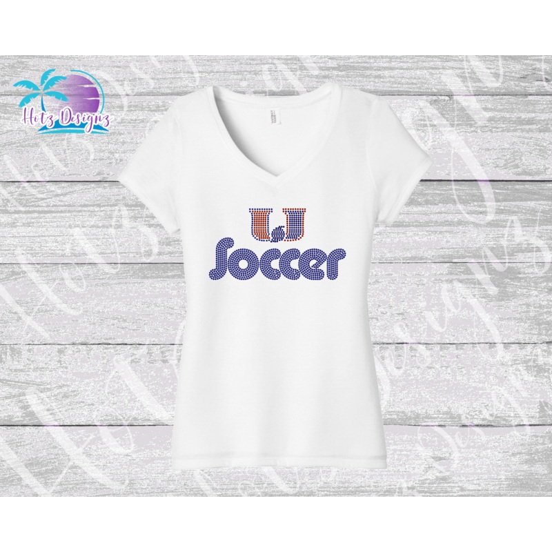 PHU Soccer Ladies’ Rhinestone Tops White or Navy