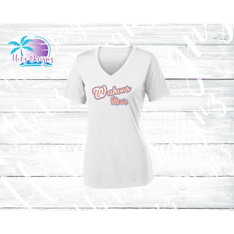 Wahoos Rhinestone Mom Dri-Fit V-Neck Shirt (2 Color Options)