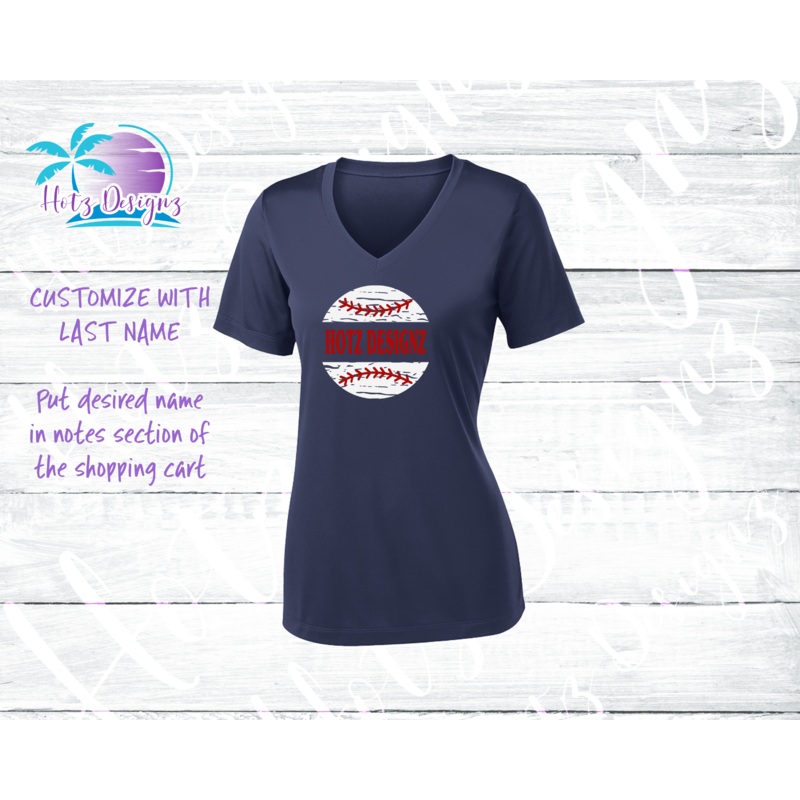 Distressed Baseball with Custom Name V-Neck or Tank