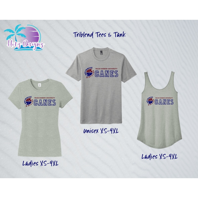PHU Swim & Dive Canes Heather Grey Triblend Tees & Tank
