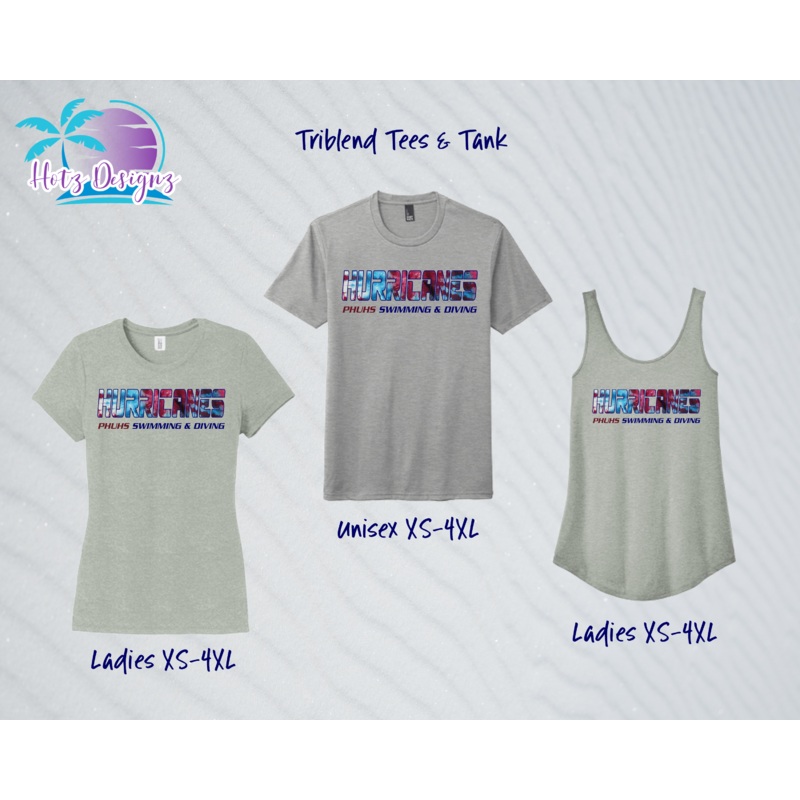 PHU Swim & Dive Hurricanes Heather Grey Triblend Tees & Tank