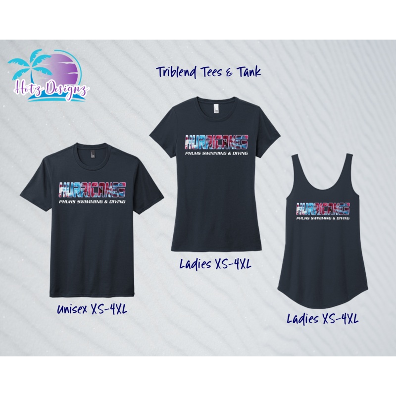 PHU Swim & Dive Hurricanes Navy Triblend Tees & Tank