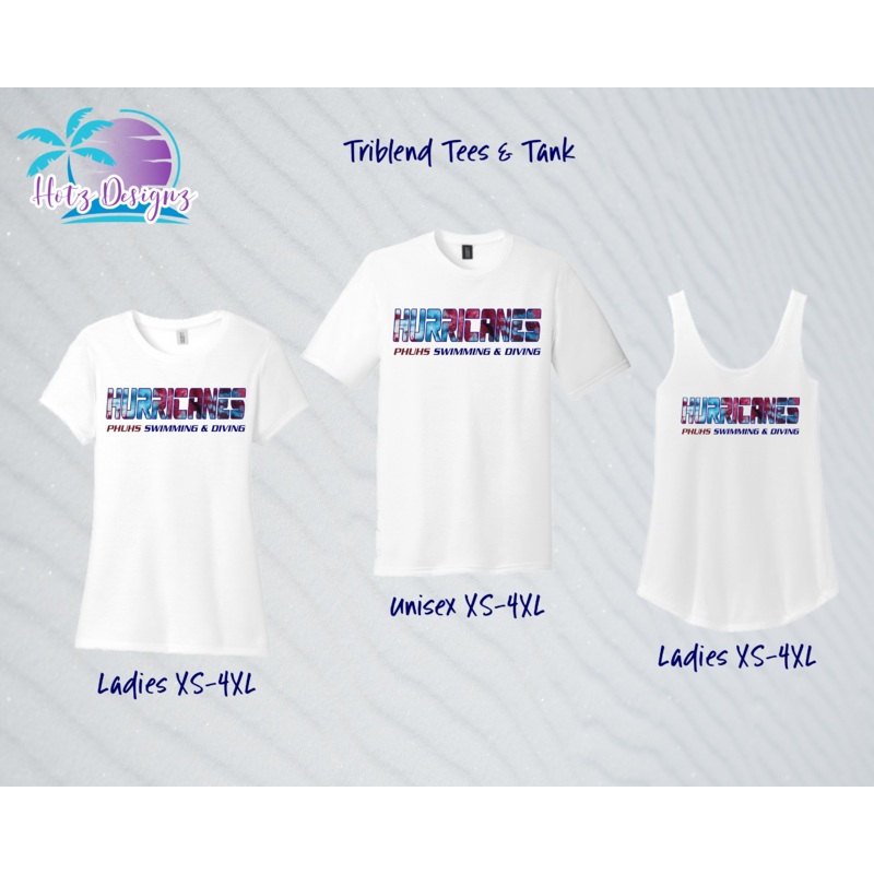PHU Swim & Dive Hurricanes White Triblend Tees & Tank