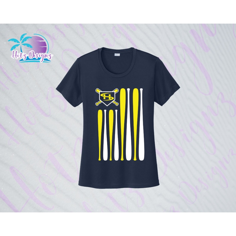 SHLL BSBL Flag Ladies Dri Fit Tee  (Navy, Royal, Orange, Cardinal, Purple)