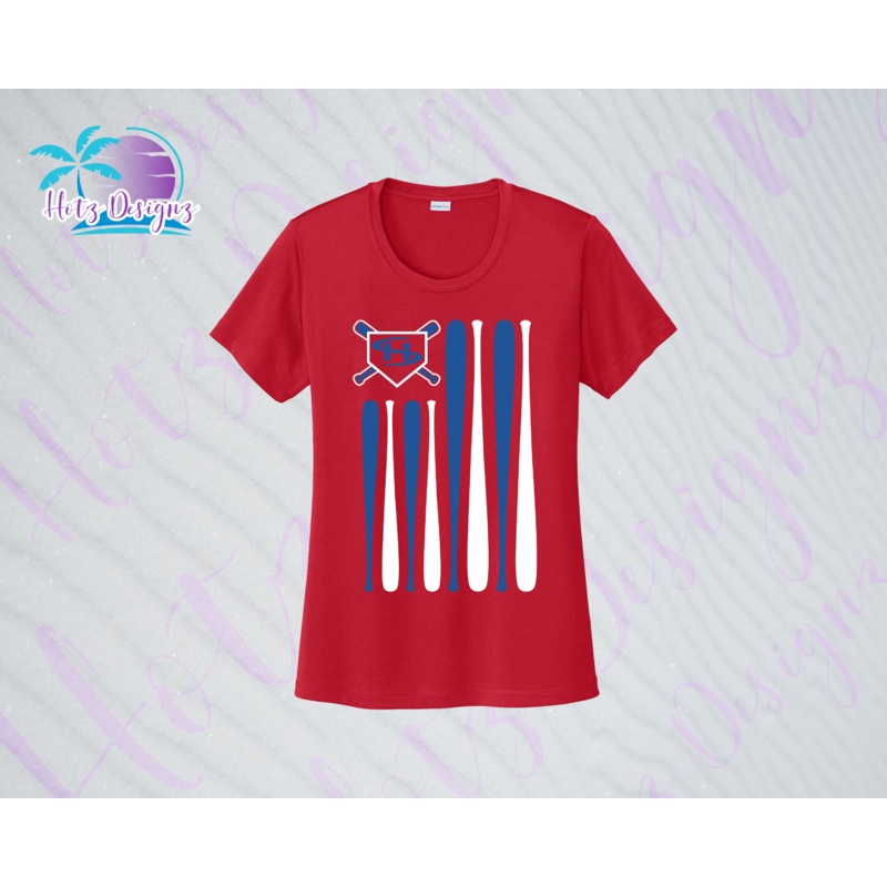SHLL BSBL Flag Ladies Dri Fit Tee (Red, Black, Columbia, Green)