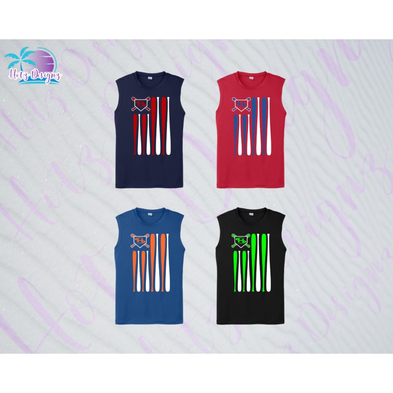 SHLL BSBL Flag Unisex Dri Fit Sleeveless Tee (Navy, Red, Royal, Black)