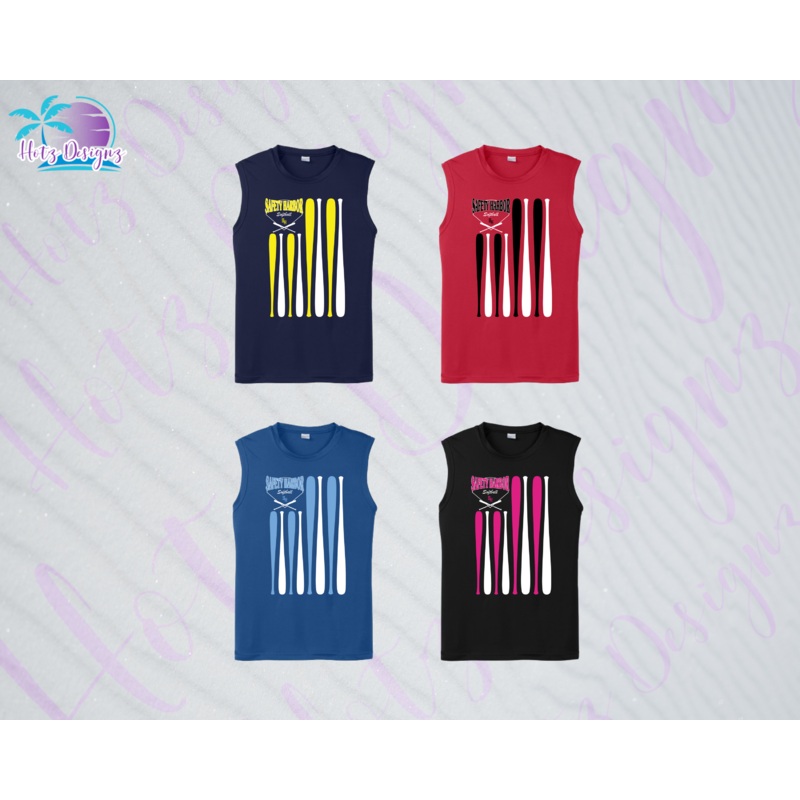 SHLL SFTBL Flag Unisex Dri Fit Sleeveless Tee (Navy, Red, Royal, Black)