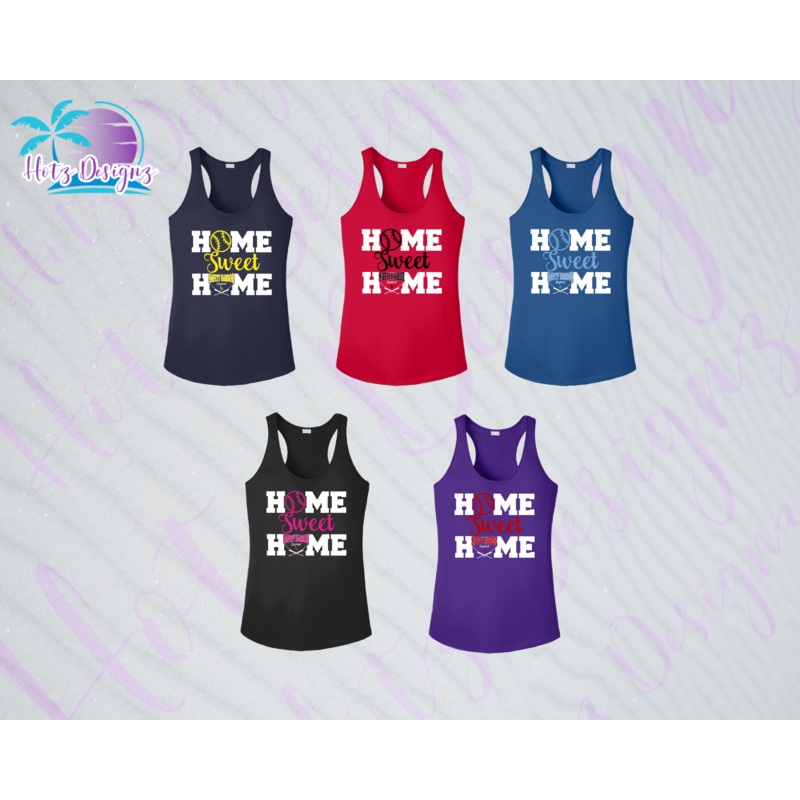 SHLL SFTBL Home Ladies Dri Fit Racerback Tank (Navy, Red, Royal, Black, Purple)