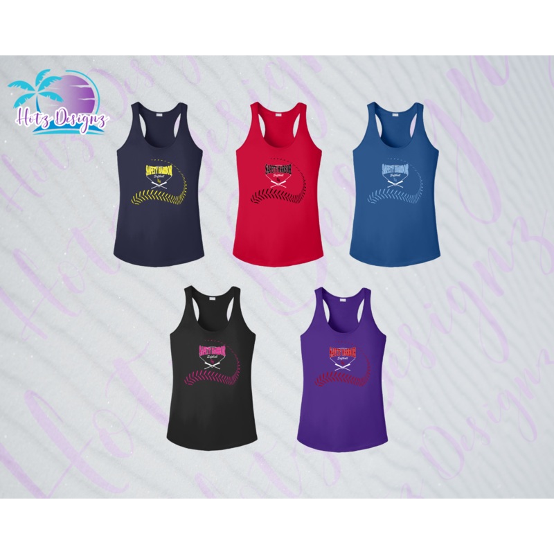 SHLL SFTBL Laces Ladies Dri Fit Racerback Tank (Navy, Red, Royal, Black, Purple)