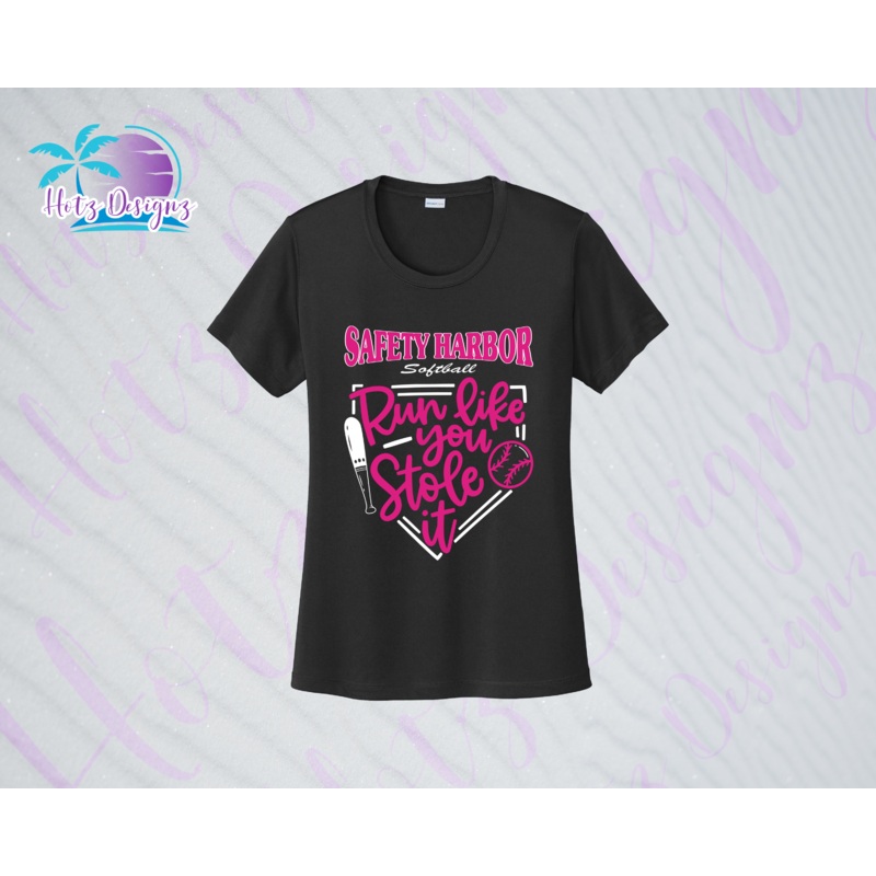 SHLL SFTBL  Stole It Ladies Dri Fit Tee (Black, Teal, Hot Pink, Charcoal)