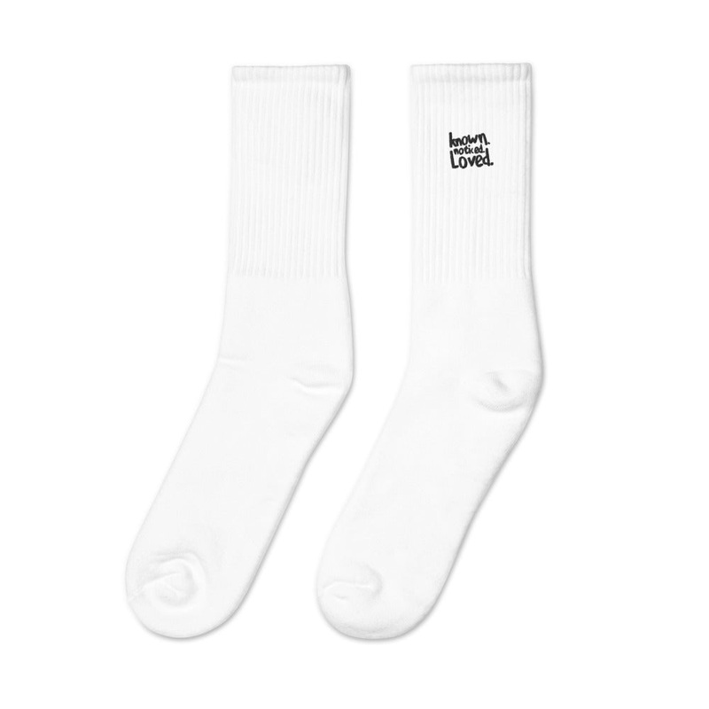 Text in church Embroidered socks