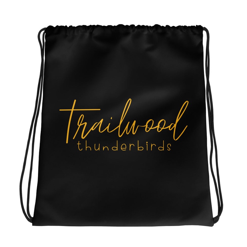 Trailwood Cursive All-Over Print Drawstring Bag