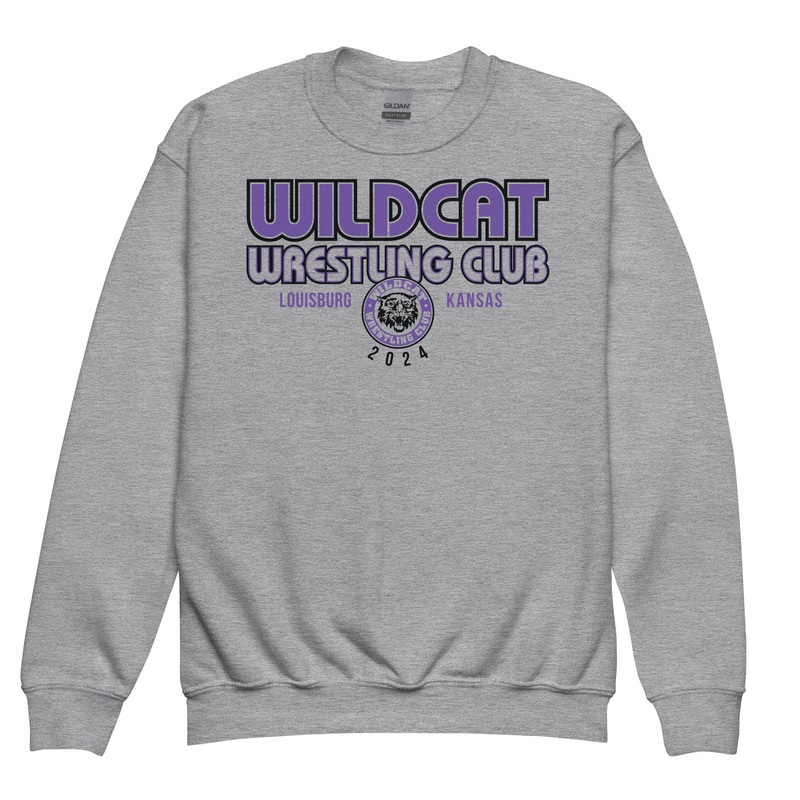 Wildcat Wrestling Club (Louisburg) – With Back Design – Youth Crewneck Sweatshirt