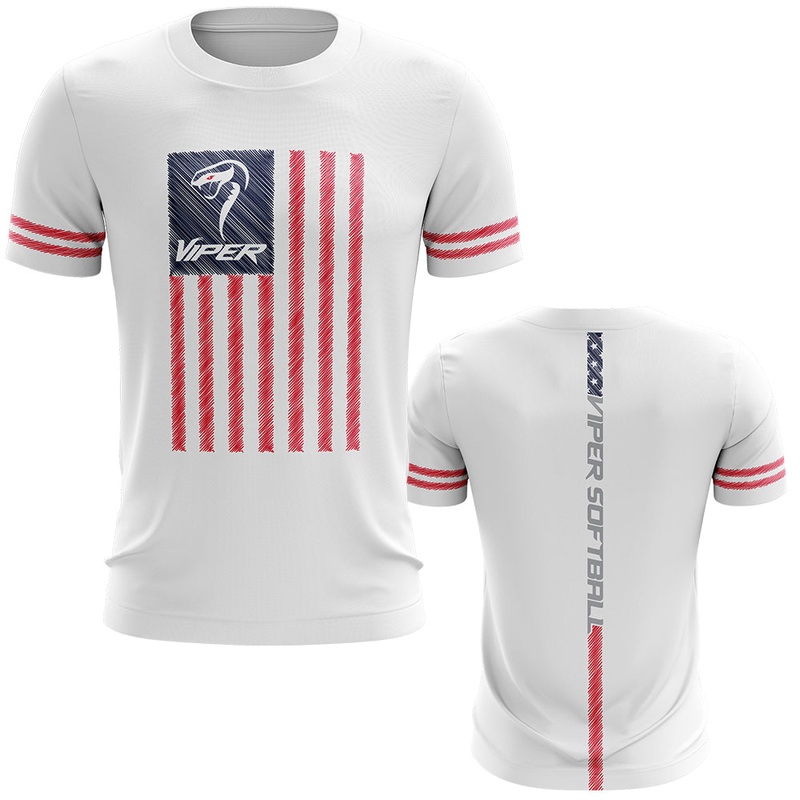 Viper Sports Short Sleeve Shirt – Flag (White/Red/Blue)