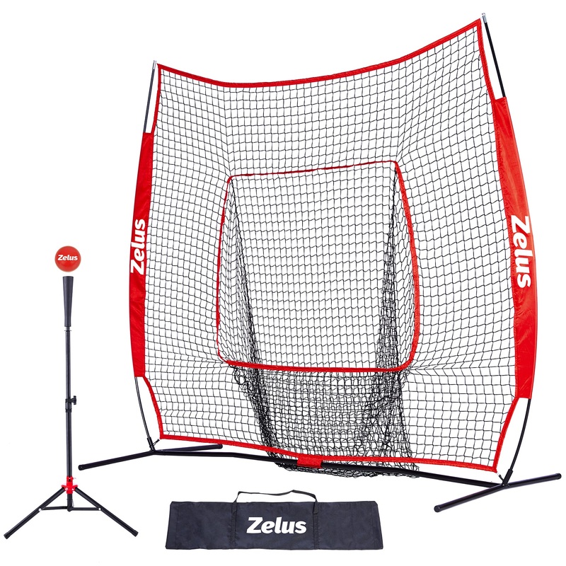 77 Baseball Net with Tee Kit, Portable Baseball Net for Hitting and Pitching Red