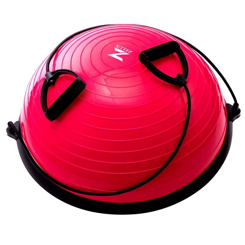 Fitness Balance Trainer 23-Inch Balance Ball with Resistance Bands Pink