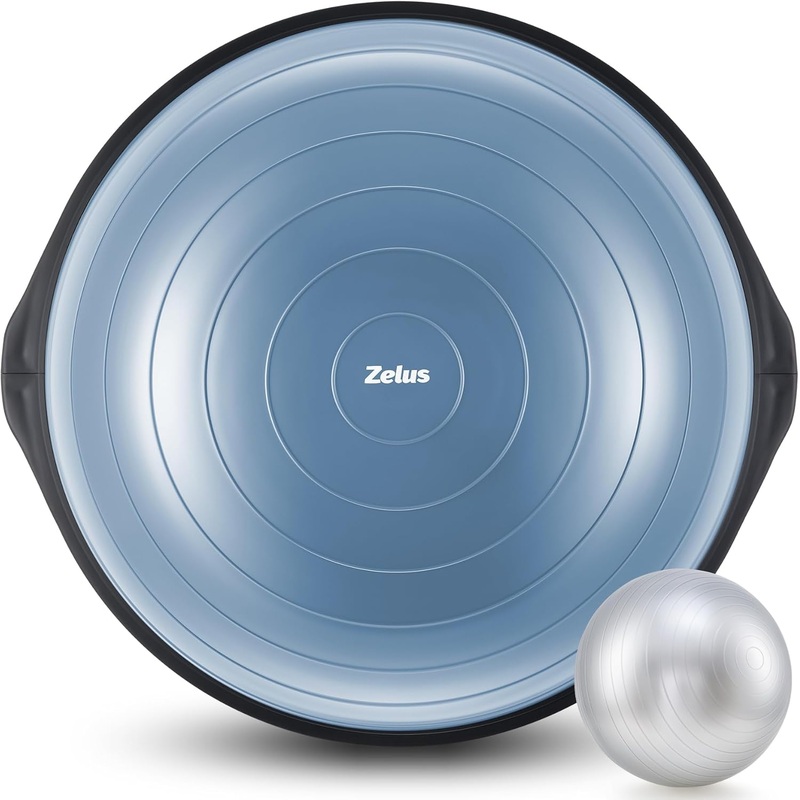 ZELUS 25 Half Balance Ball Trainer | 660lb Capacity Wobble Board with Non-Slip Base | Includes Resistance Bands, Pump & Extra Ball