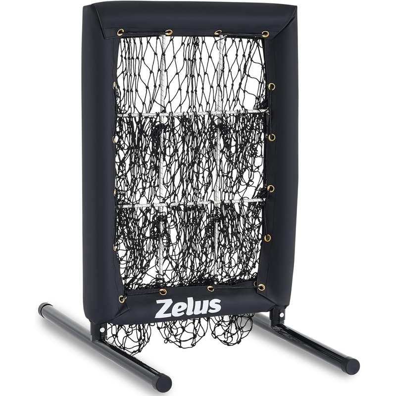 ZELUS 9-Hole Baseball Pitching Net | Adjustable Strike Zone Trainer with Detachable Stand