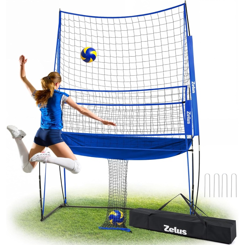 ZELUS Volleyball Practice Net  11×8 ft Adjustable Station with Ball Return