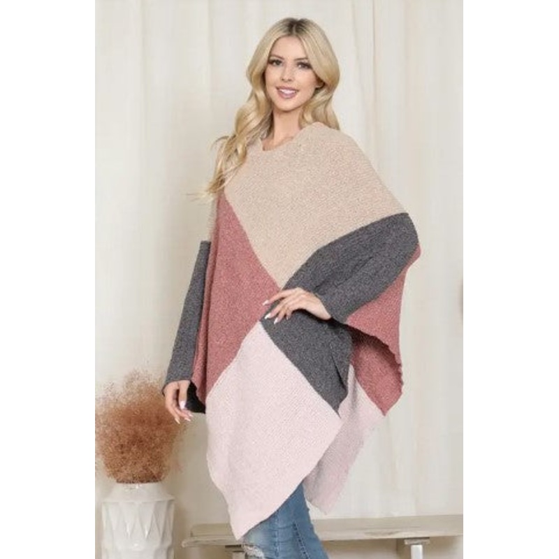 COLORBLOCK PONCHO|PINK|Beige|Blue|WINE|Black