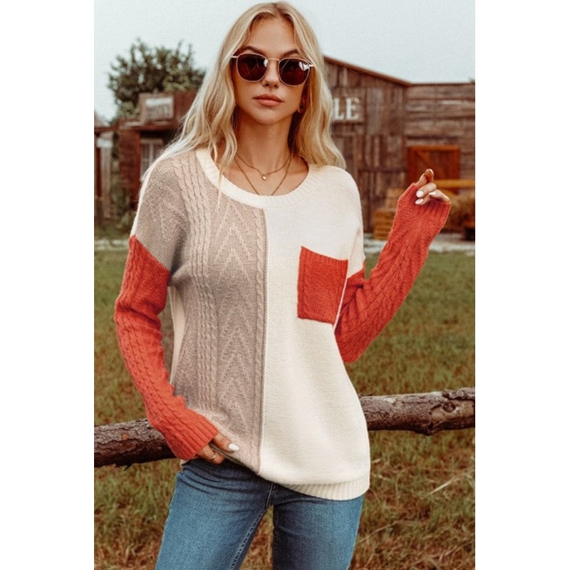 COLORBLOCK SWEATER|Green|Orange|S|M|L|XL