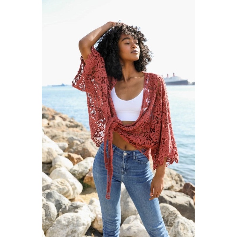 Crochet Floral Petal Wrap|Black|Mocha|Sage|Rust