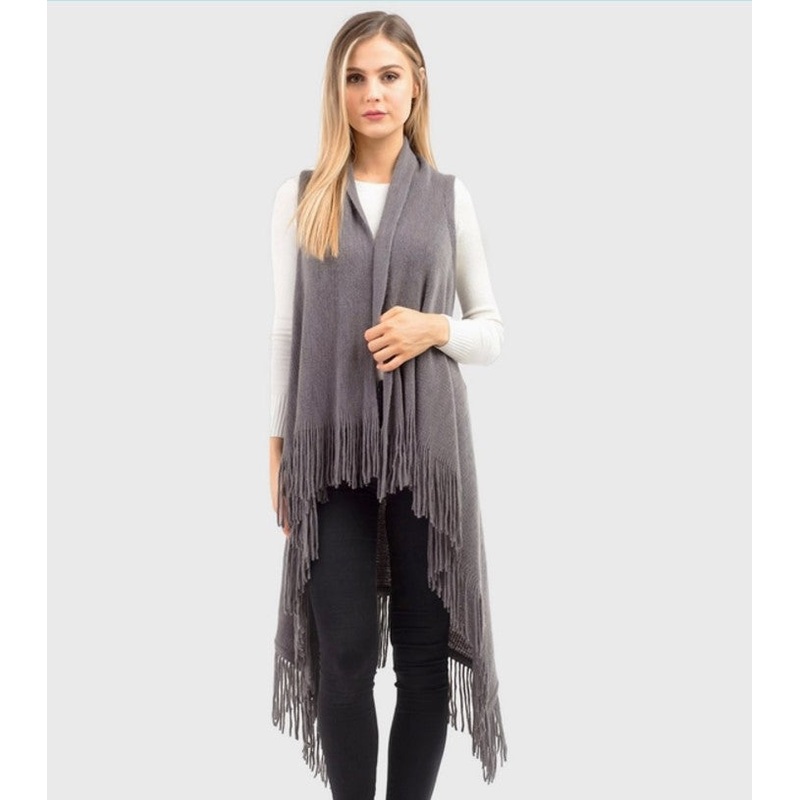 FRINGE KNIT VEST|Gray|Rust|Mustard|Navy|Olive