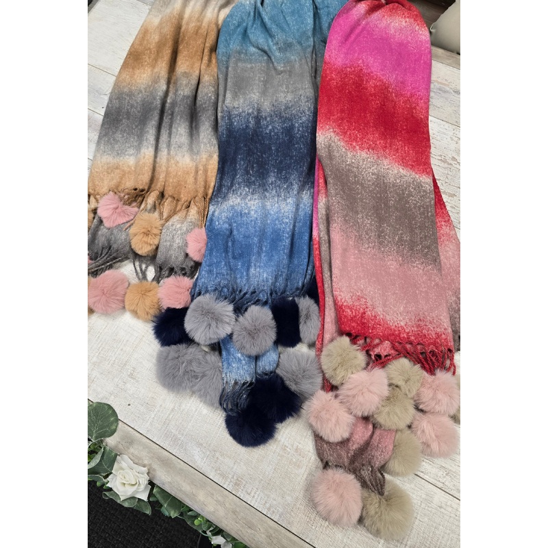 POM POM PASHMINA|Red|PINK|Navy